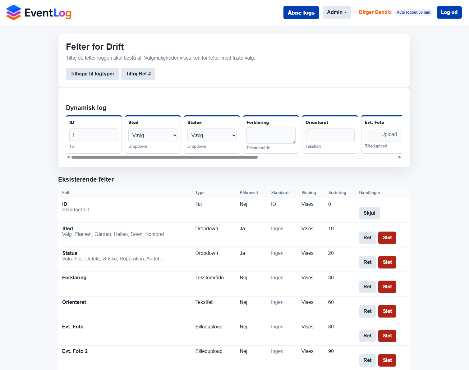 Eventlog administration med dynamisk logbygger